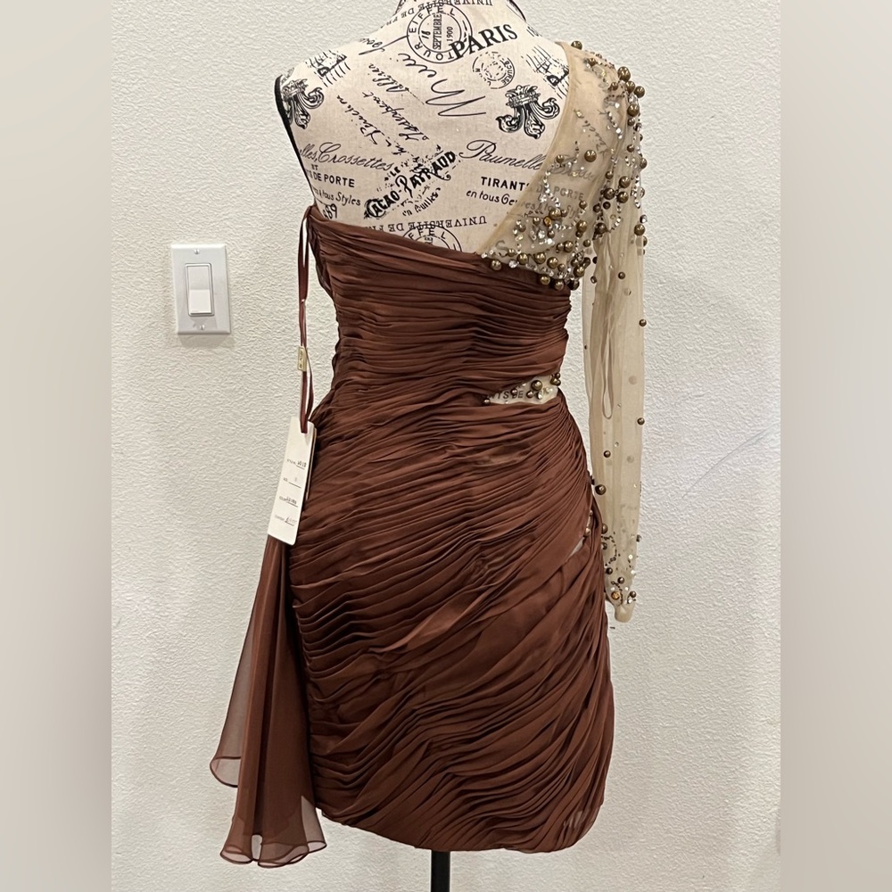 NWT - Vintage MNM Brown One-Shoulder Dress - Picture 5 of 8